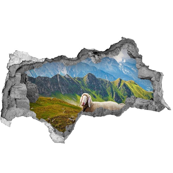 Pegatina decorativa agujero en la pared 3d Pradera de montaña con ovejas