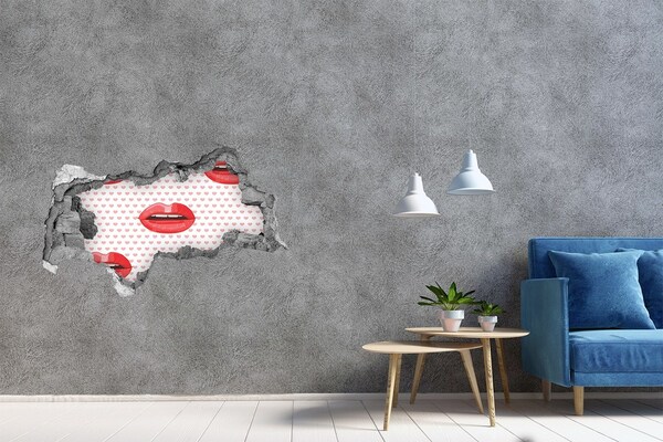 Vinilo adhesivo boquete en la pared rota Labios en corazones