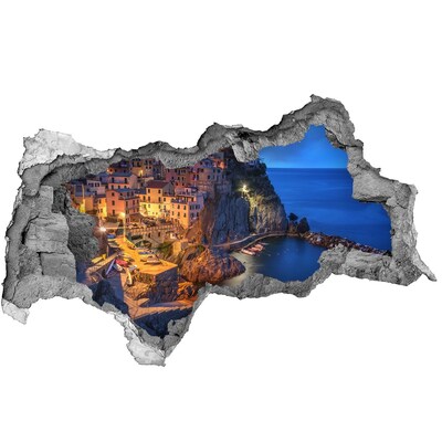 Vinilo efecto 3d pared rota irregular Un pintoresco pueblo costero