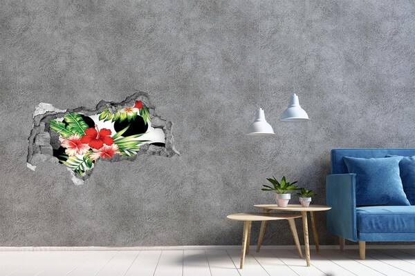 Pegatina decorativa agujero en la pared 3d Paraíso tropical con flores