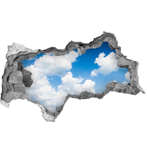 Pegatina decorativa agujero en la pared 3d Cielo con nubes a través de un agujero en la pared.