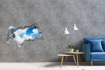 Pegatina decorativa agujero en la pared 3d Cielo con nubes a través de un agujero en la pared.