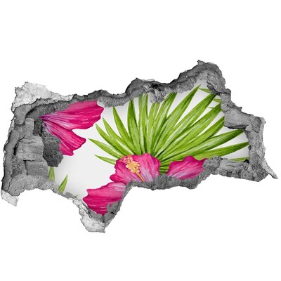 Fotomural autoadhesivo efecto agujero 3d Paraíso tropical con hibisco