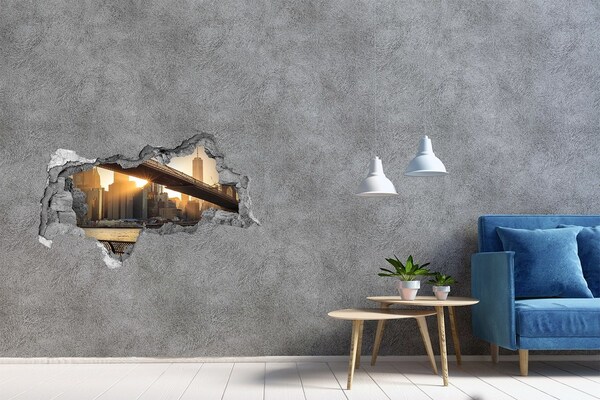 Vinilo adhesivo boquete en la pared rota Puente en la puesta de sol