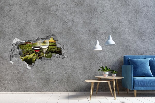 Vinilo efecto 3d pared rota irregular Vino en el viñedo