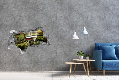 Vinilo efecto 3d pared rota irregular Vino en el viñedo