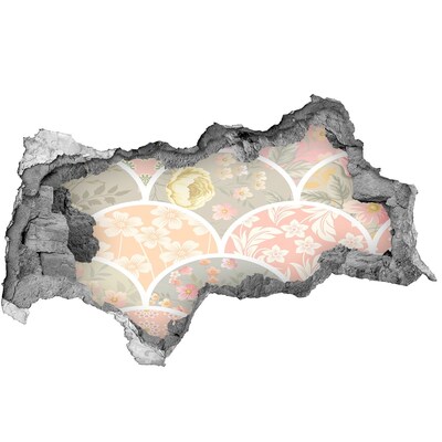Vinilo efecto 3d pared rota irregular Patrón floral detrás de una pared dañada
