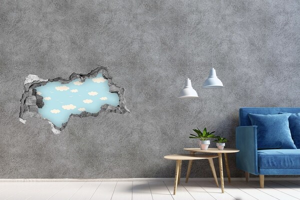 Pegatina decorativa agujero en la pared 3d Cielo azul con nubes