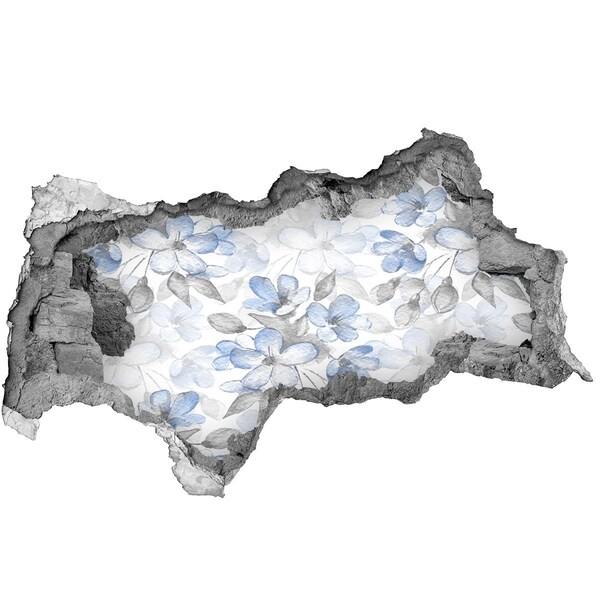 Vinilo efecto 3d pared rota irregular Patrón floral a través de un agujero en la pared.