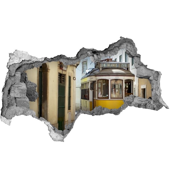 Samoprzylepna naklejka Żółty tramwaj w wąskiej uliczce