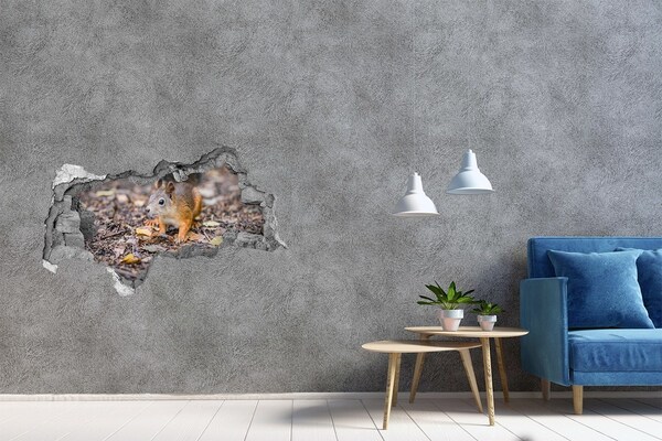 Vinilo efecto 3d pared rota irregular Ardilla en el bosque