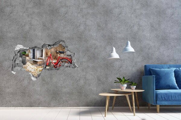 Dziura 3d foto tapeta naklejka Czerwony rower w urokliwej uliczce