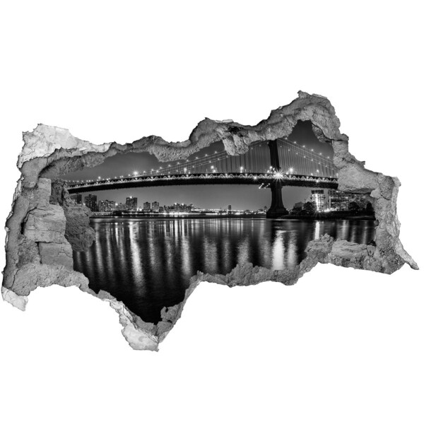 Fotomural autoadhesivo efecto agujero 3d Puente de Manhattan de noche
