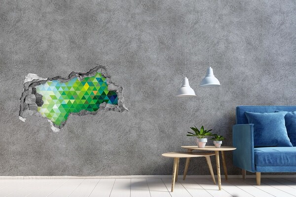 Vinilo efecto 3d pared rota irregular Paisaje verde en un agujero en la pared.