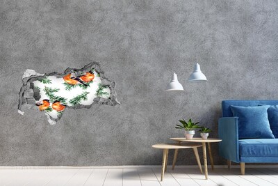 Vinilo efecto 3d pared rota irregular Pájaros sobre un fondo verde