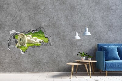 Vinilo efecto 3d pared rota irregular León blanco en su hábitat natural