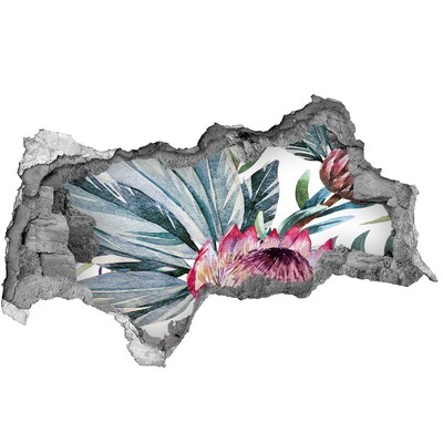 Fotomural autoadhesivo efecto agujero 3d Un paraíso de flores entre las hojas.