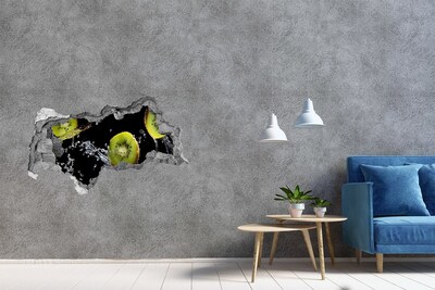 Vinilo efecto 3d pared rota irregular Kiwi jugoso en acción