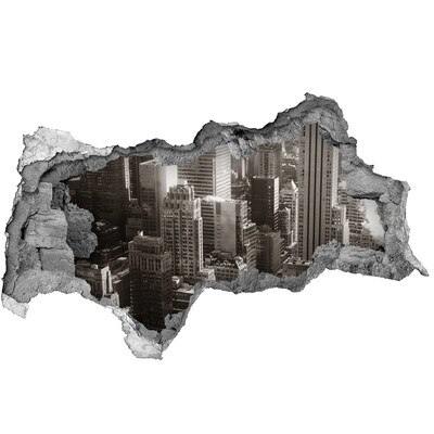 Vinilo adhesivo boquete en la pared rota Vista de la ciudad desde un agujero en la pared.