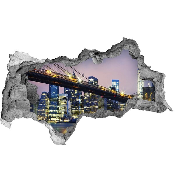 Naklejka 3D dziura na ścianę Most Brookliński nocą