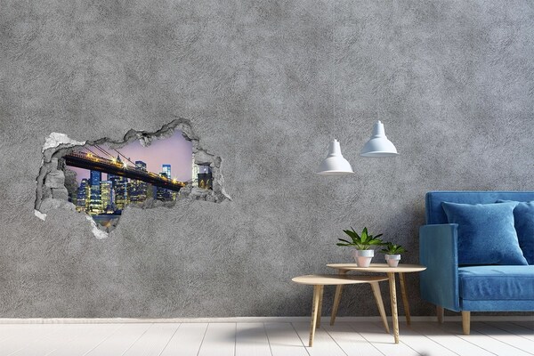 Vinilo efecto 3d pared rota irregular Puente de Brooklyn de noche