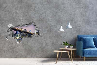 Vinilo efecto 3d pared rota irregular Puente de Brooklyn de noche