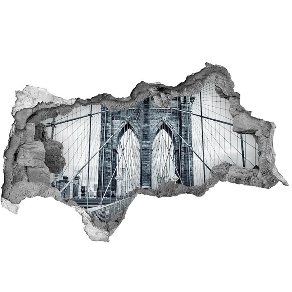 Fotomural autoadhesivo efecto agujero 3d Puente de Brooklyn en blanco y negro