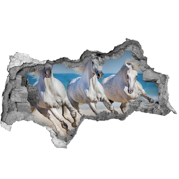 Fotomural autoadhesivo efecto agujero 3d Caballos blancos en la playa
