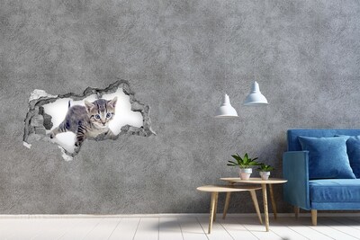 Vinilo efecto 3d pared rota irregular Gatito en un agujero en la pared