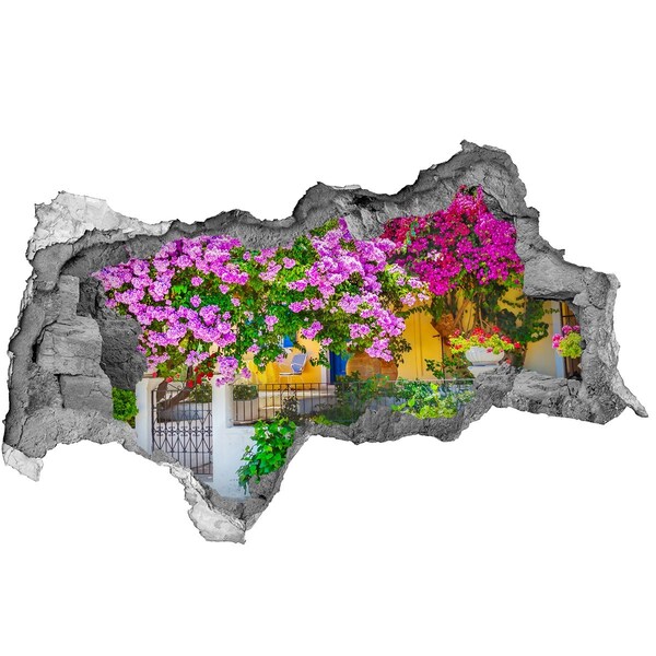 Fotomural autoadhesivo efecto agujero 3d Un paraíso de flores detrás de los muros.