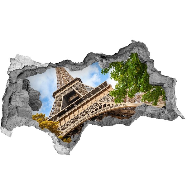 Vinilo efecto 3d pared rota irregular La Torre Eiffel en París
