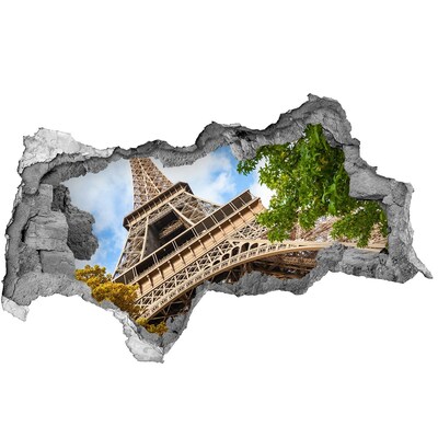 Vinilo efecto 3d pared rota irregular La Torre Eiffel en París