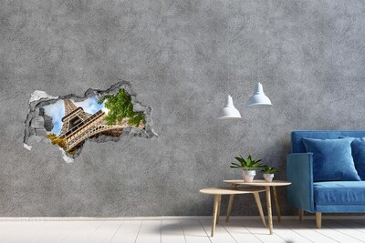 Vinilo efecto 3d pared rota irregular La Torre Eiffel en París