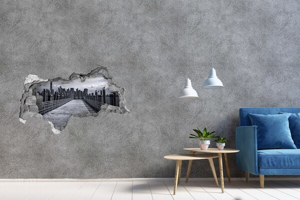 Fotomural autoadhesivo efecto agujero 3d Vista de la ciudad desde el muelle