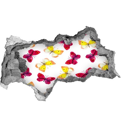 Vinilo efecto 3d pared rota irregular Mariposas en el jardín de flores
