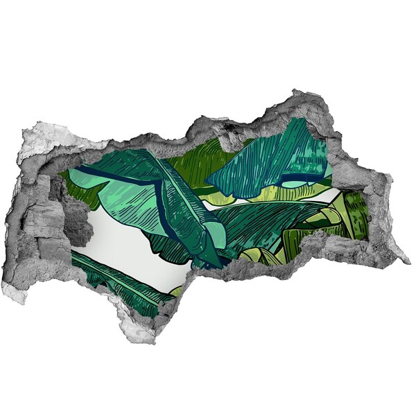 Vinilo efecto 3d pared rota irregular Jardín tropical con hojas de plátano