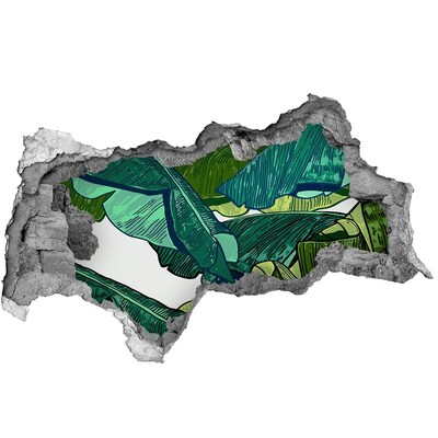 Vinilo efecto 3d pared rota irregular Jardín tropical con hojas de plátano