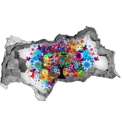 Vinilo efecto 3d pared rota irregular Árbol de la vida colorido