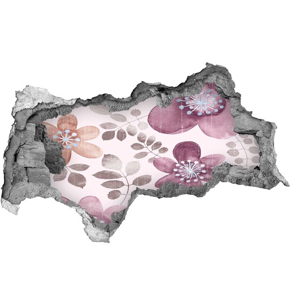 Vinilo adhesivo boquete en la pared rota Motivo floral sobre fondo rosa.