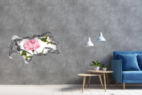 Fotomural autoadhesivo efecto agujero 3d Mural de flores a través de un agujero en la pared