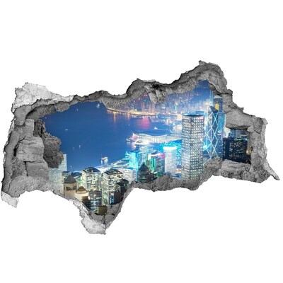 Vinilo efecto 3d pared rota irregular Vista de la ciudad de noche