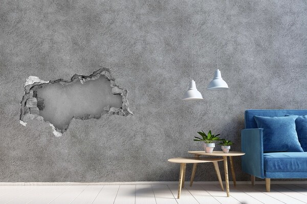 Vinilo adhesivo boquete en la pared rota Muro agrietado con vista al hormigón.