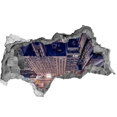 Fotomural autoadhesivo efecto agujero 3d Vista desde lo alto de la ciudad por la noche.