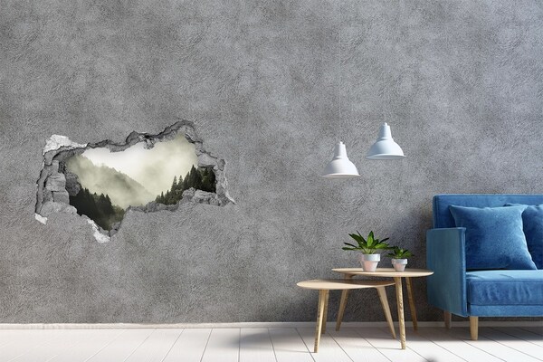 Vinilo adhesivo boquete en la pared rota Paisaje de montaña en las nubes