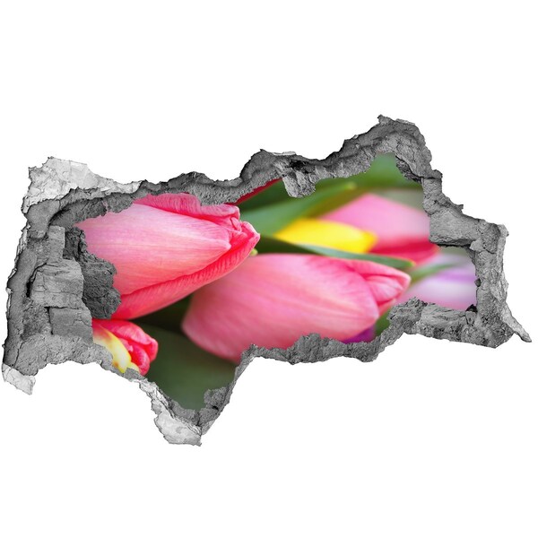 Fotomural autoadhesivo efecto agujero 3d Un paraíso de flores detrás del muro.