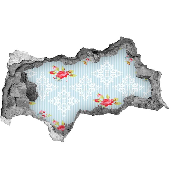 Vinilo efecto 3d pared rota irregular Patrón floral sobre fondo azul.