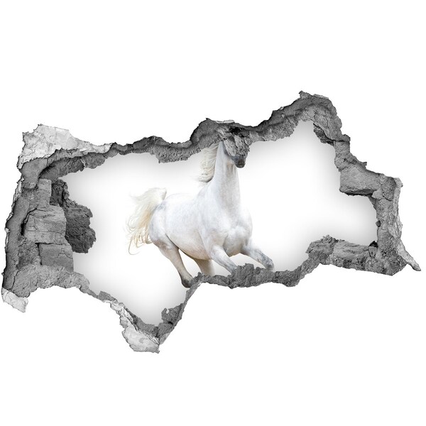 Vinilo efecto 3d pared rota irregular Un caballo blanco en fuga
