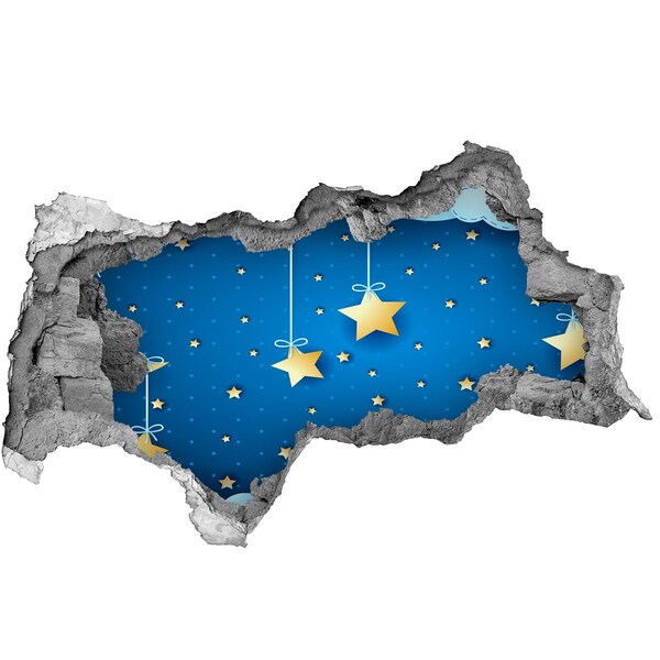 Vinilo efecto 3d pared rota irregular Cielo nocturno con estrellas doradas