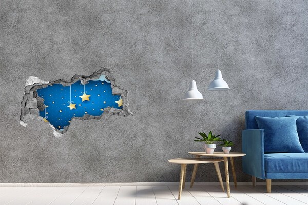 Vinilo efecto 3d pared rota irregular Cielo nocturno con estrellas doradas