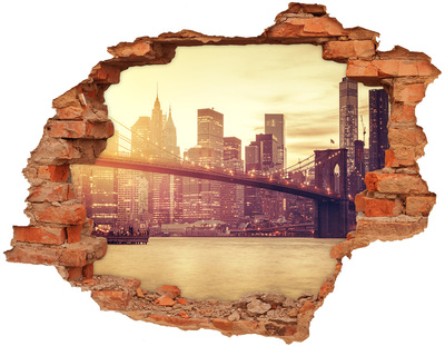 Vinilo pared rota 3d efecto realista Puente de Brooklyn al atardecer